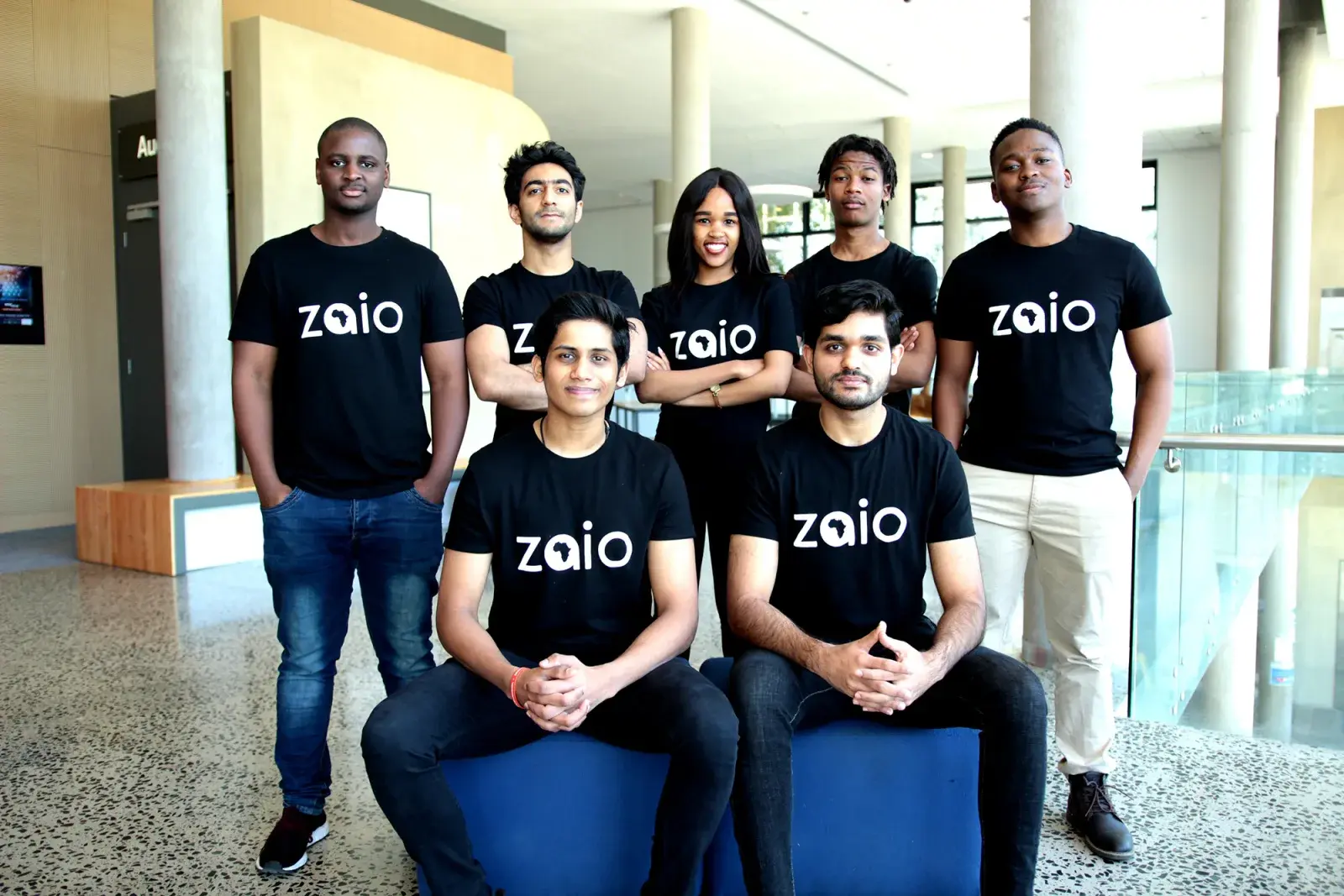 The seven University of Cape Town students who founded Zaio, photographed on campus